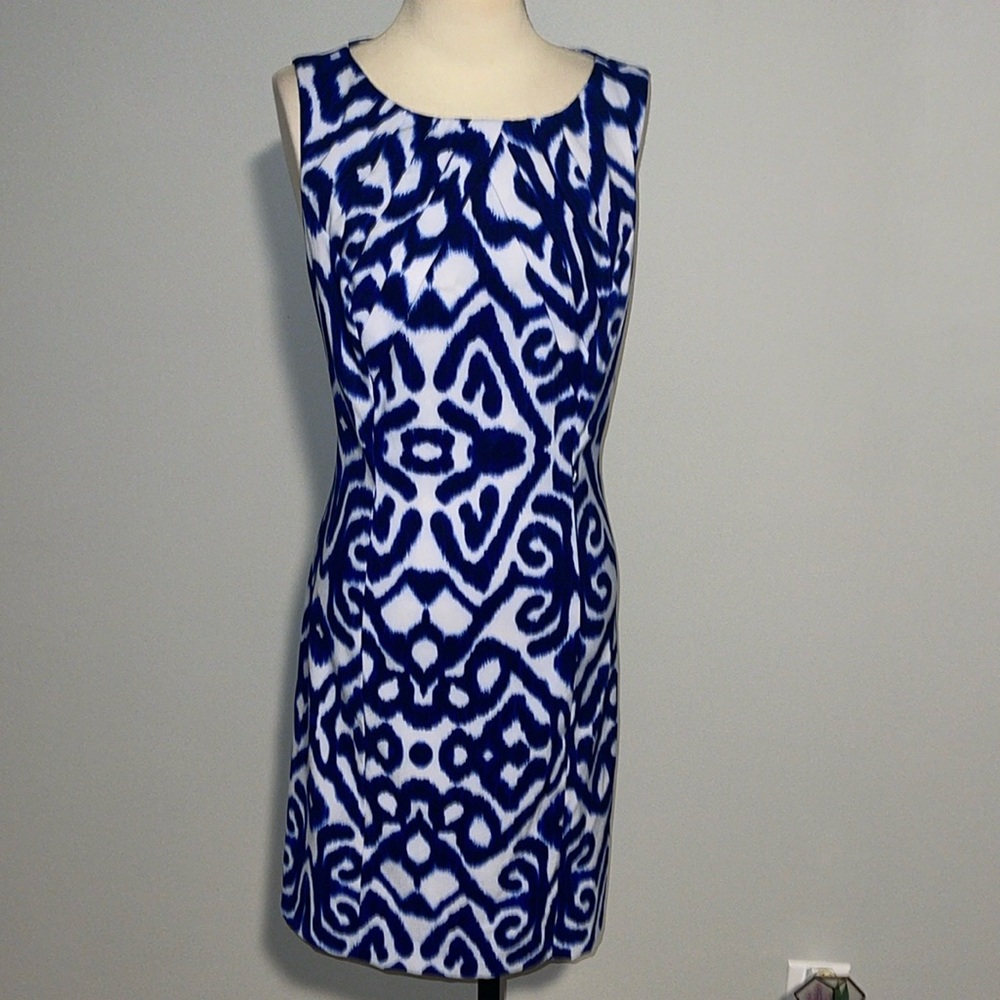 Blue and White Patterned Sleeveless Dress